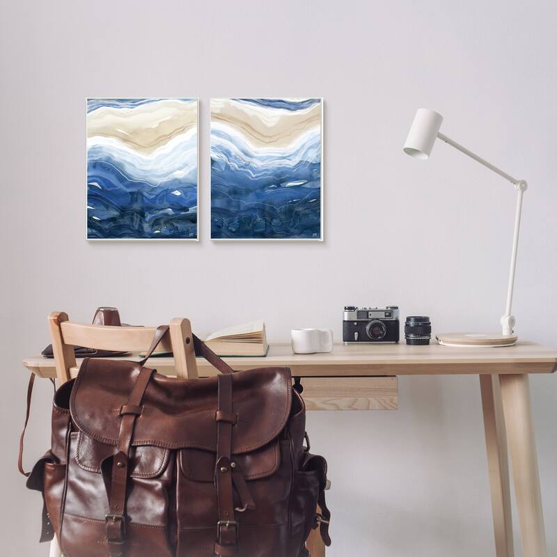 Stupell Abstract Ocean Geode Landscape Busy Blue Beige Lines 2pc Multi Piece Wood Wall Art Set