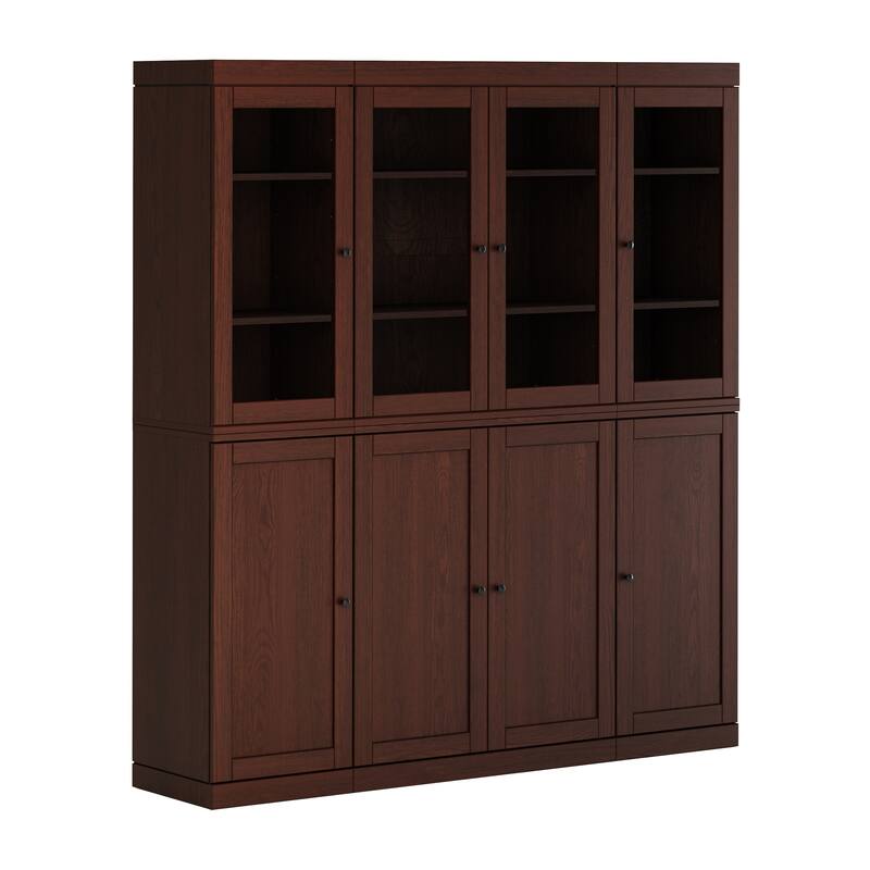 Palace Imports 100% Solid European Oak Hardwood Modular China Cabinet with Shaker and Tinted Glass Doors - 64" Wide, 71.5" Tall - Rich-Cherry-Oak