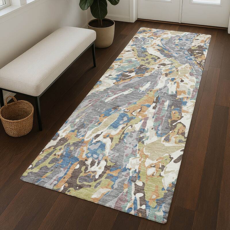 Machine Washable Indoor/ Outdoor Brushstrokes Chantille Rug