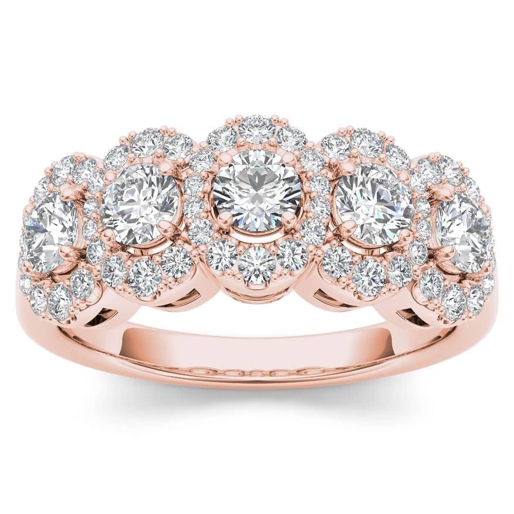 De Couer IGI Certified 14k Rose Gold 1 1/10 ct TDW Diamond Halo Ring - Pink