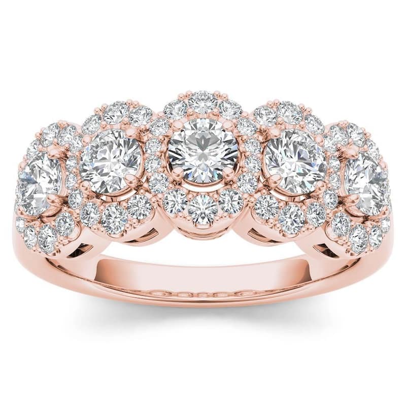De Couer IGI Certified 14k Rose Gold 1 1/10 ct TDW Diamond Halo Ring - Pink
