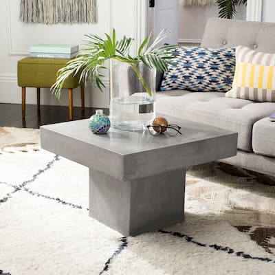 SAFAVIEH Oili Dark Grey Modern Concrete Indoor/ Outdoor Coffee Table - 23.6" x 23.6" x 15.8" - 24Wx24Dx16H