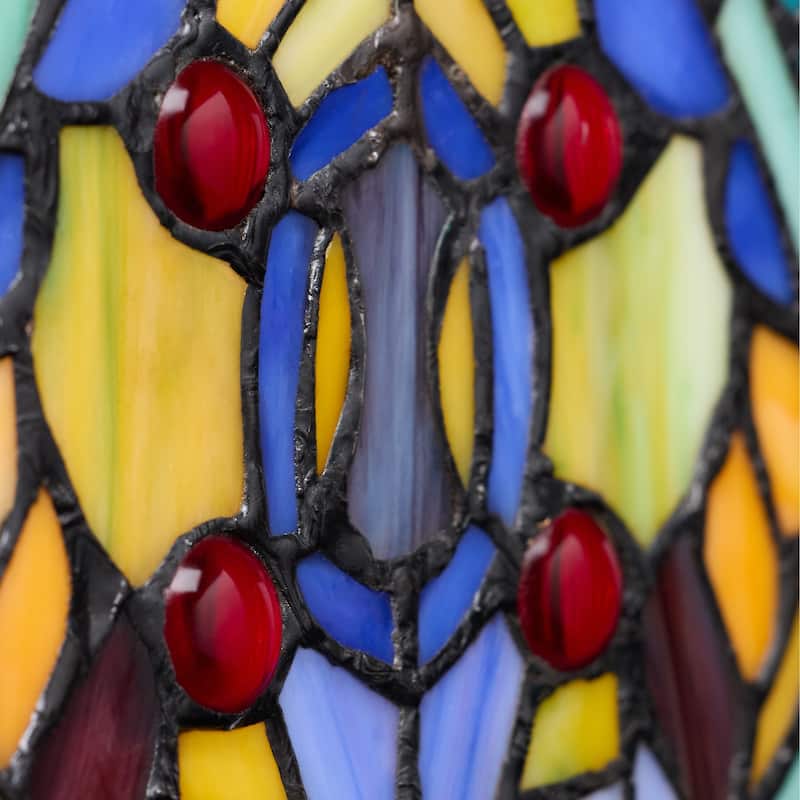 River of Goods Fleur De Lis Stained Glass Pub Window Panel - 30"L x 0.25"W x 14"H