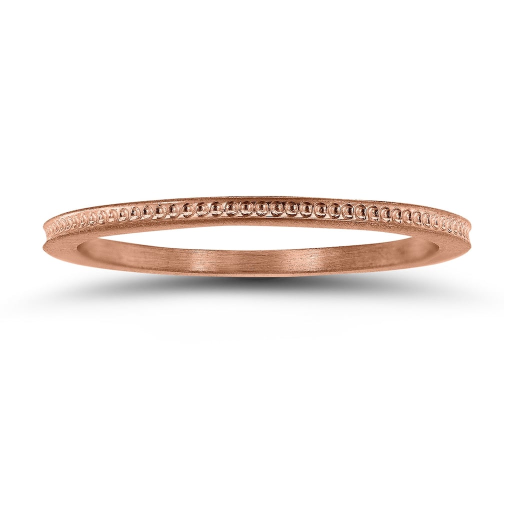 14K Rose Gold Thin Beaded Center 1mm Stackable Band