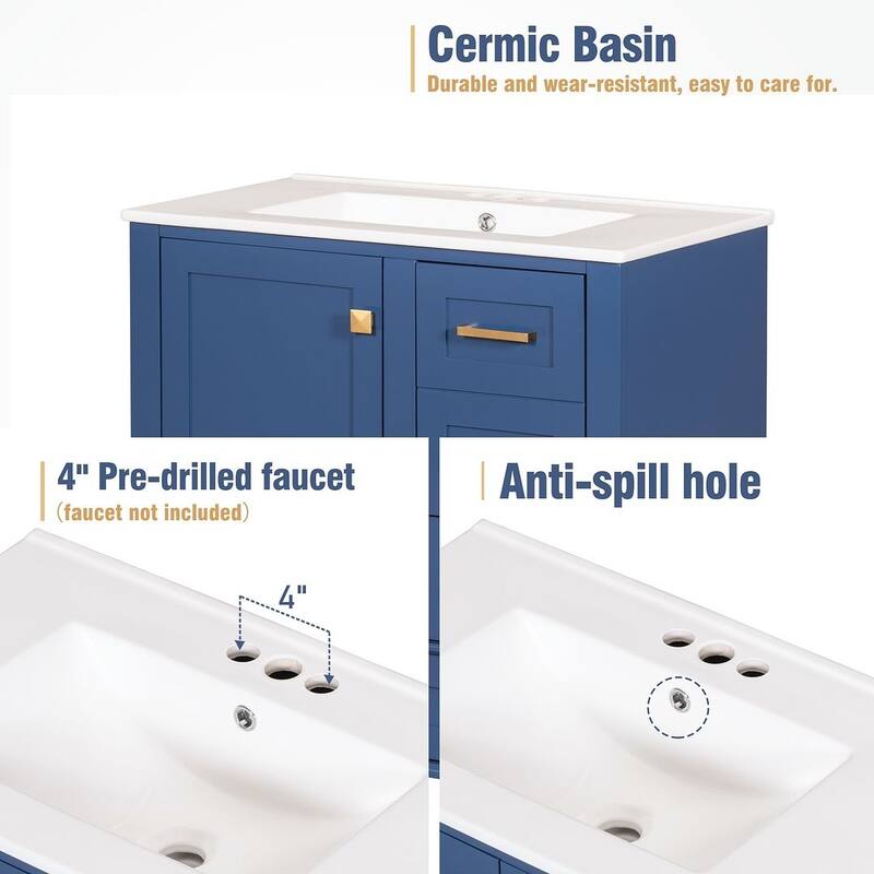 30" Bathroom Vanity With Sink, Solid Wood Bathroom Storage Cabinet