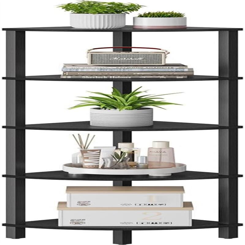 5 Tier Corner Bookshelf - 11.8"D x 11.8"W x 53.3"H - Black