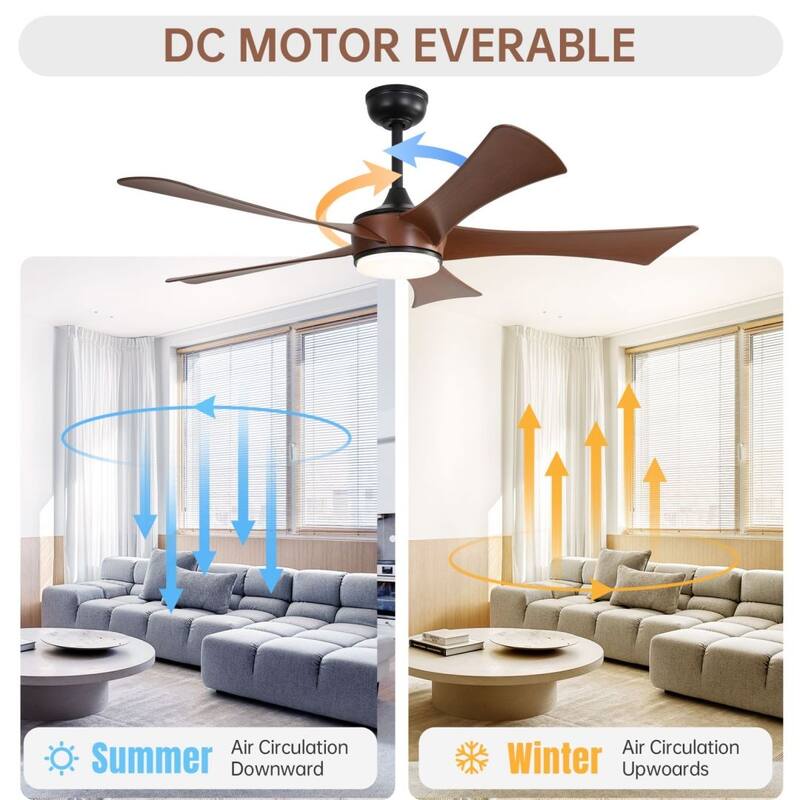 52" Indoor Noiseless Ceiling Fan with Integrated LED Light and Remote - 52 inches