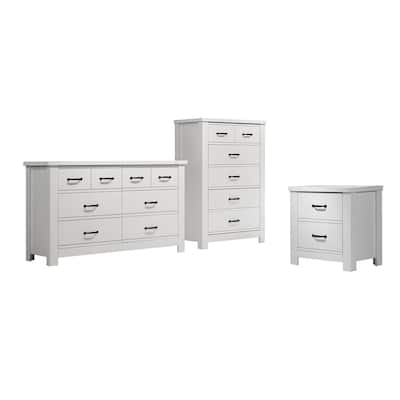 3 Piece Bedroom Set with Storage Drawers in White