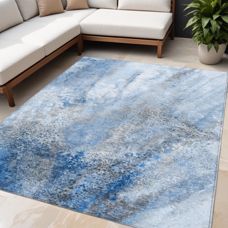 Alriz Unique Abstract Weather Resistant Modern Chic Round Outdoor Rug - 5' X 8' - Multi