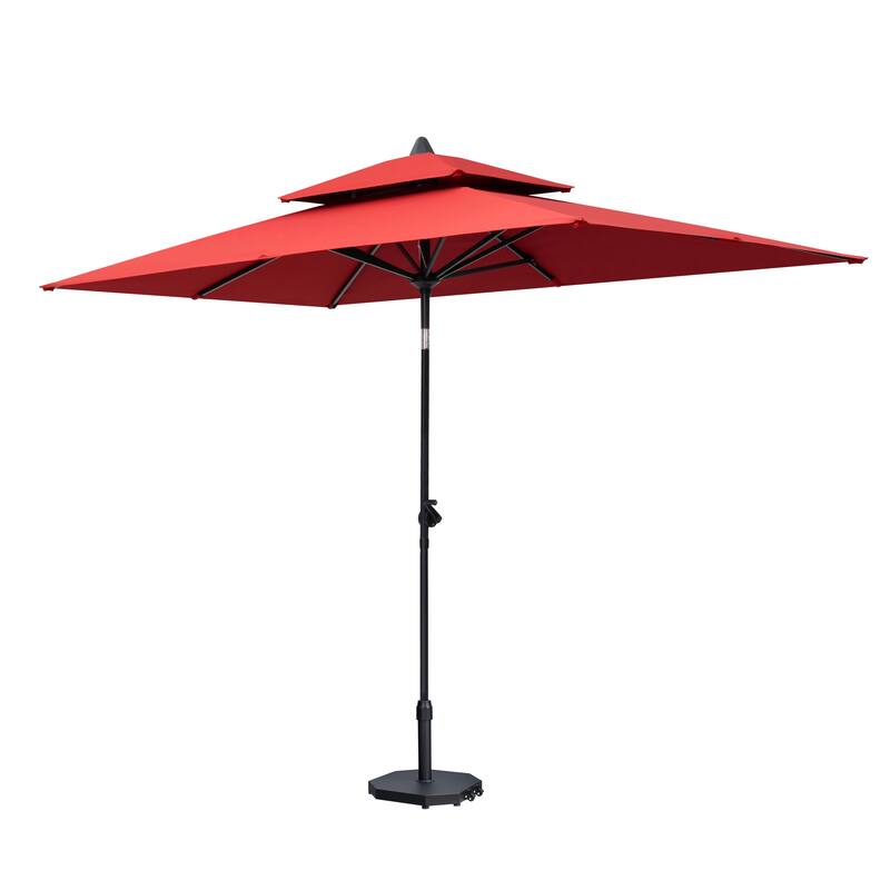 9 x 5 FT Outdoor Patio Double Top Market Umbrella and Base Stand with Wheels