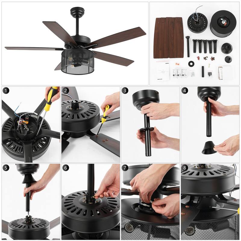 Oscar 52" 3-Light Farmhouse Industrial Iron/Wood Mobile-App/Remote-Controlled LED Ceiling Fan, by JONATHAN Y