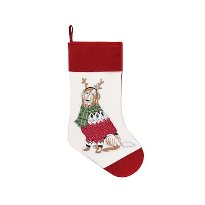Dog Christmas Embroidered Christmas Stocking - N/A