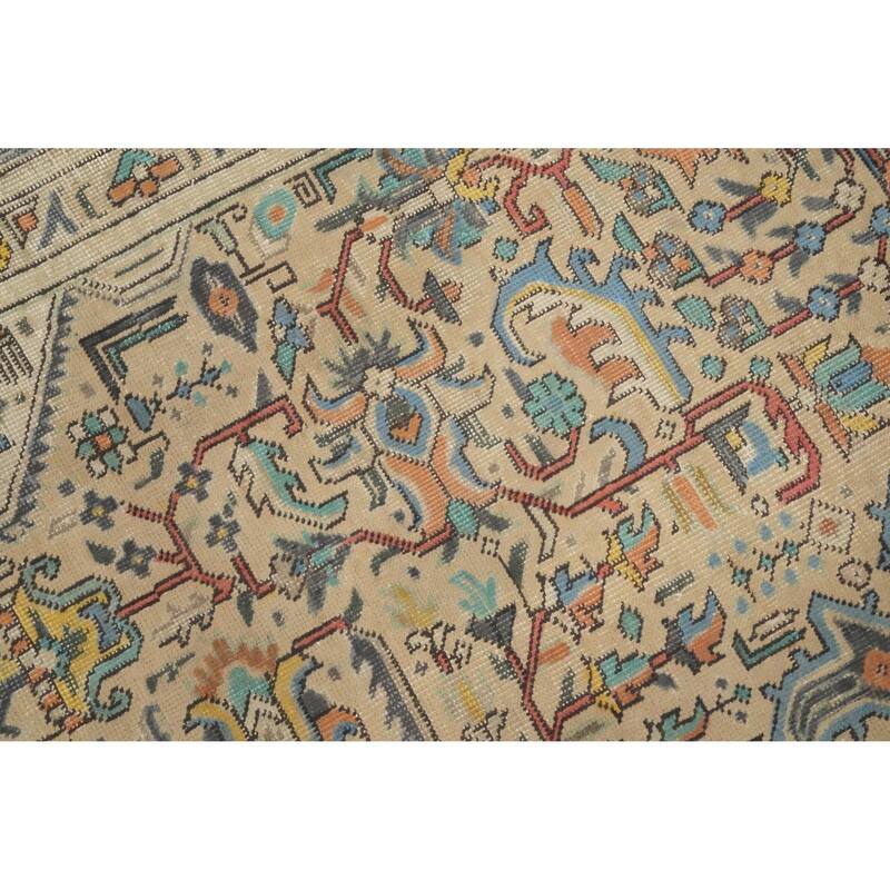 Hand Knotted Oriental 100% Wool Carpet Traditional Floral Beige & Ivories Tabriz Area Rug - 12' 8'' X 9' 5''