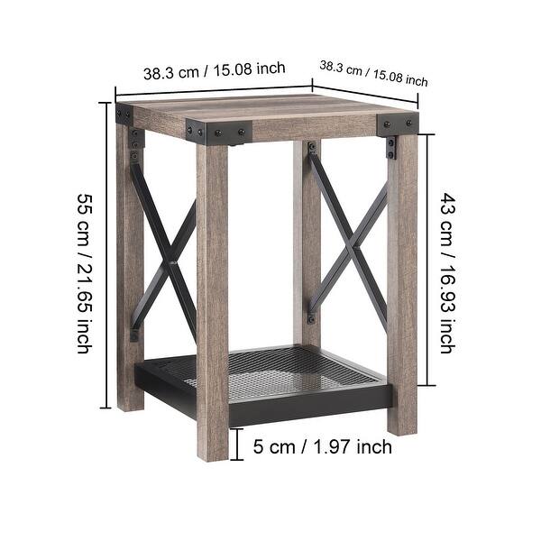 2-Tier Rectangle Coffee Table with Storage Shelf Side Table with Mesh ...