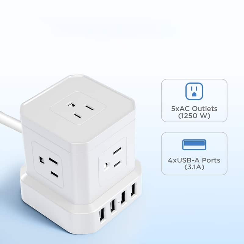 Cube surge protector power strip with usb ports 10ft extension cord