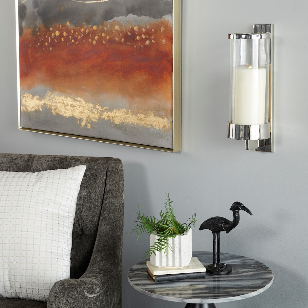 Contemporary Metal and Glass Wall Sconce in Silver, Gunmetal, or Gold - 5 x 7 x 16