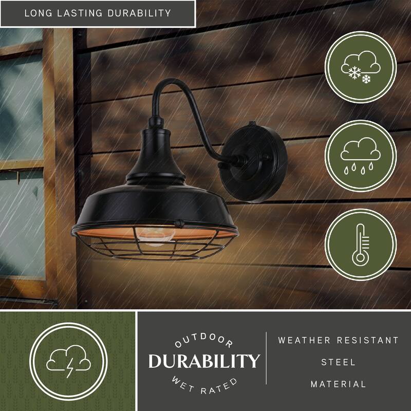 Dorado 1 Light Dusk to Dawn Bronze Industrial Outdoor Wall Barn Lantern with Metal Cage Cover - 9-in W x 10.25-in H x 13.75-in D