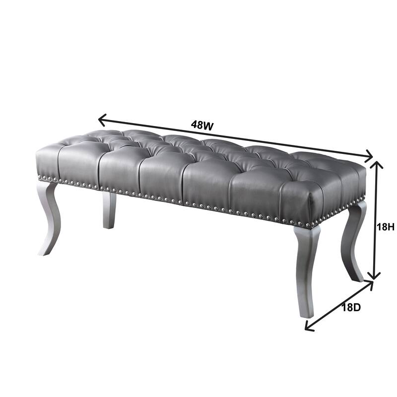 Decor Maxem Tufted FabricUpholstered Bench with Nailhead Trim