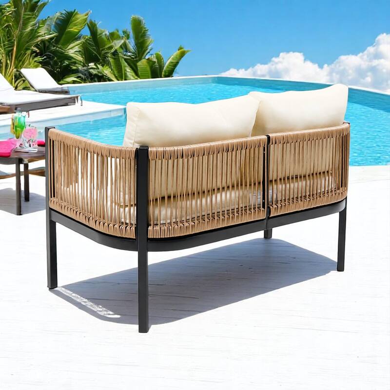 Modular Multi-Person Outdoor Sofa Set with Tempered Glass Table - Ideal for Garden, Backyard, and Balcony