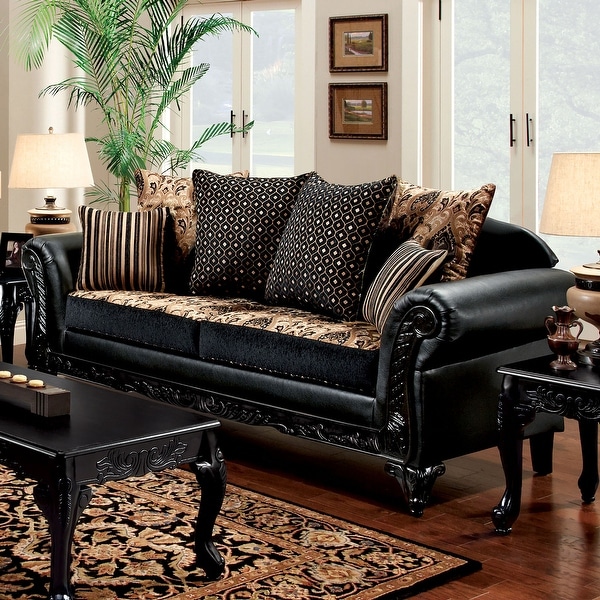 Black faux leather living room set sale