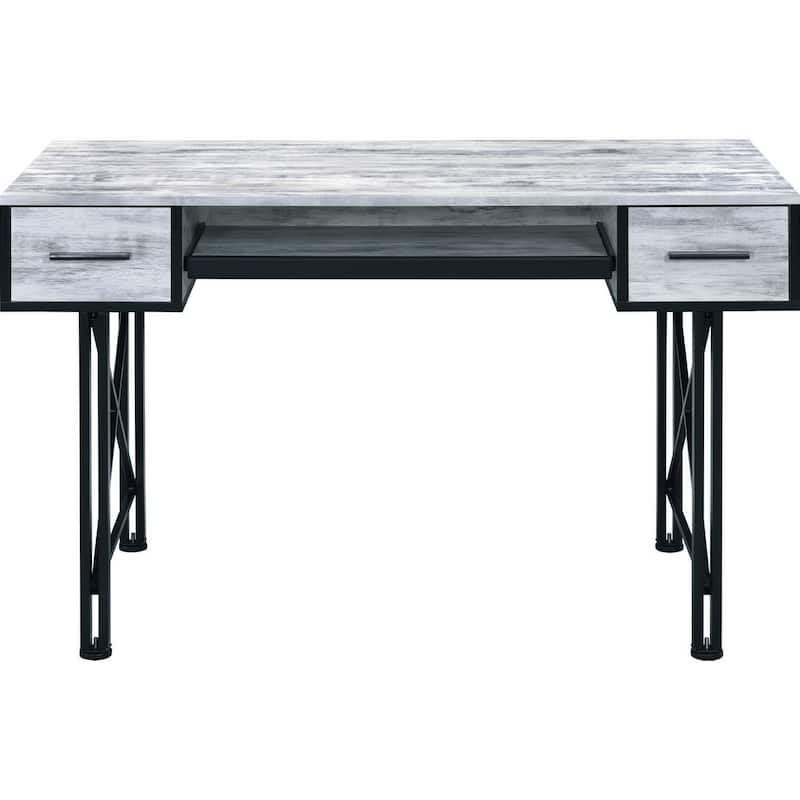 Computer Desk with 2 Drawers and Keyboard Tray, Gray and Black