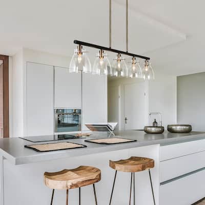 Modern Farmhouse 5-Light Black Gold Chandelier Linear Island Pendant Light for Dining Room - 38"L x 5"W x 7.5"H