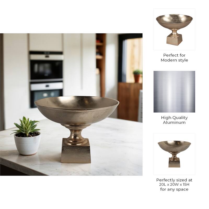 Aluminum Decorative Bowl Modern Pedestal Base Home Decor - 15" Gold - 20" x 20" x 15"