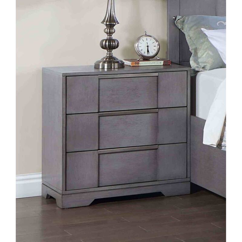 Contemporary Nightstand - Gray Finish with Nickel Finger Pulls & Dovetail Drawers