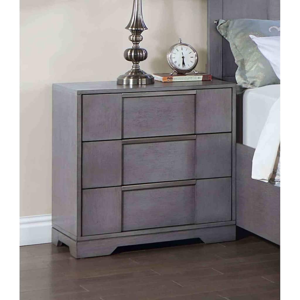 Contemporary Nightstand - Gray Finish with Nickel Finger Pulls & Dovetail Drawers