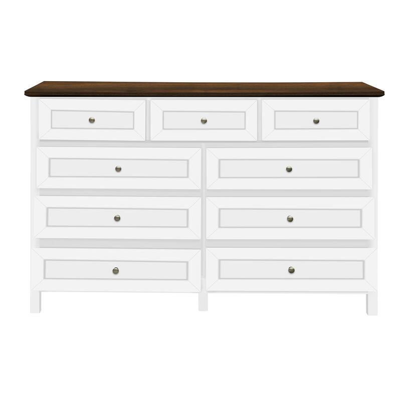 Rustic Wood 9-Drawer Dresser - Distressed Finish with Silver-Tone Handles‌