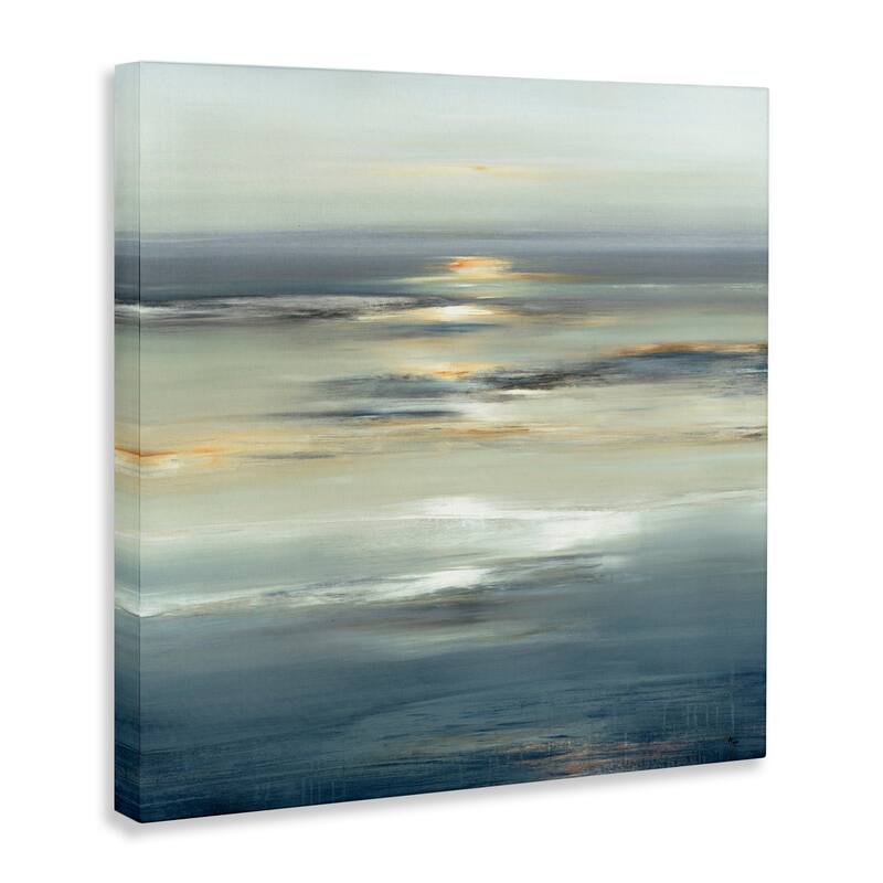 Stupell Abstract Tranquil Nautical Sunrise Reflection Grey Blue Canvas Wall Art
