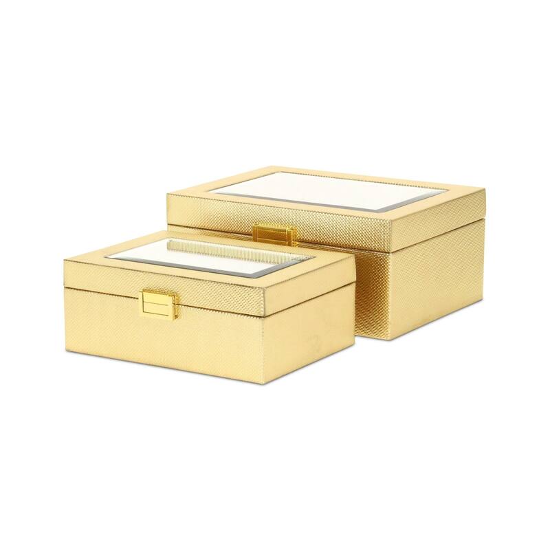 Woven Pattern Storage Box Set - 10.25" - Gold - Set of 2
