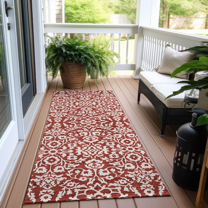 Machine Washable Indoor/ Outdoor Chantille Traditional Farmhouse Rug - Red - 2'3" x 7'6"