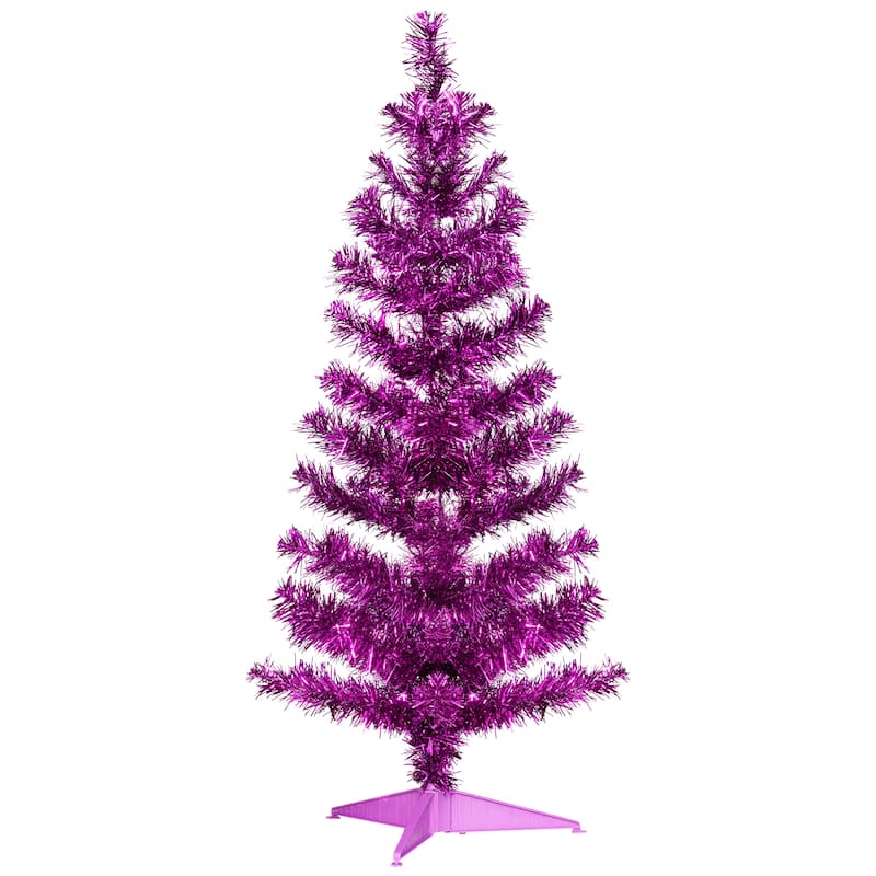 Artificial Tinsel Christmas Tree - 3' - Purple - Unlit - 3 Foot