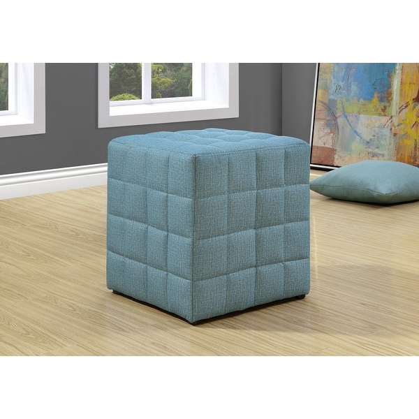 17" Light Blue Foam, Solid Wood, and Polyester Ottoman