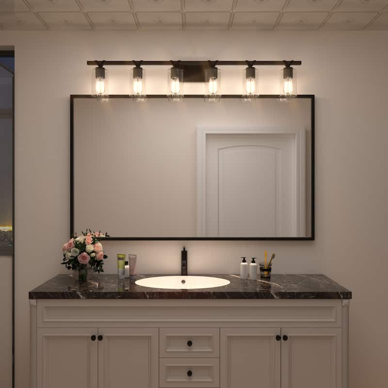 Roundhil 6-lights Farmhouse Faux Wood Grain Bathroom Vanity Light with UL Certified - 49'' W x 8'' H x 5'' D