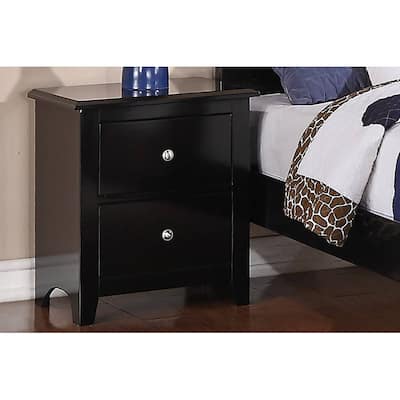 Black Nightstand with 2 Drawers and Round Knob Handle, Wooden Bedside Table for Bedroom Storage
