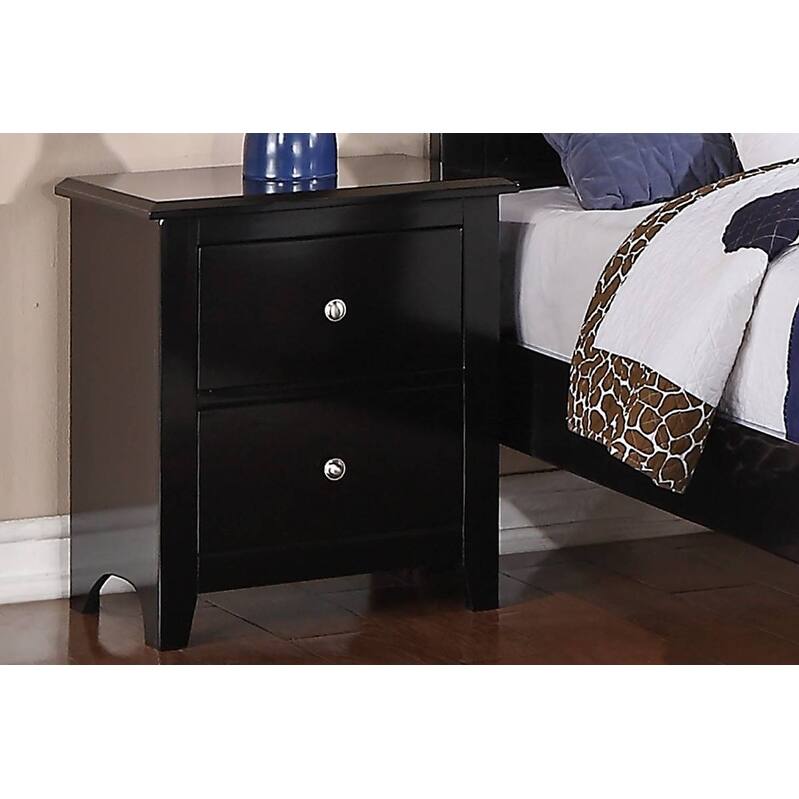 Modern Bedroom Nightstand,2 Drawers Bed Side Table Rubberwood - Black