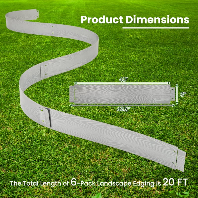 Gymax 6-Pack 20 FT Galvanized Metal Landscape Edging Heavy-Duty Metal