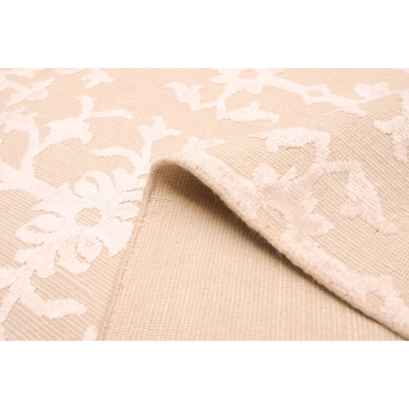 ECARPETGALLERY Hand Loomed Elysian Beige, Ivory Viscose, Wool Rug - 6'8 x 8'1