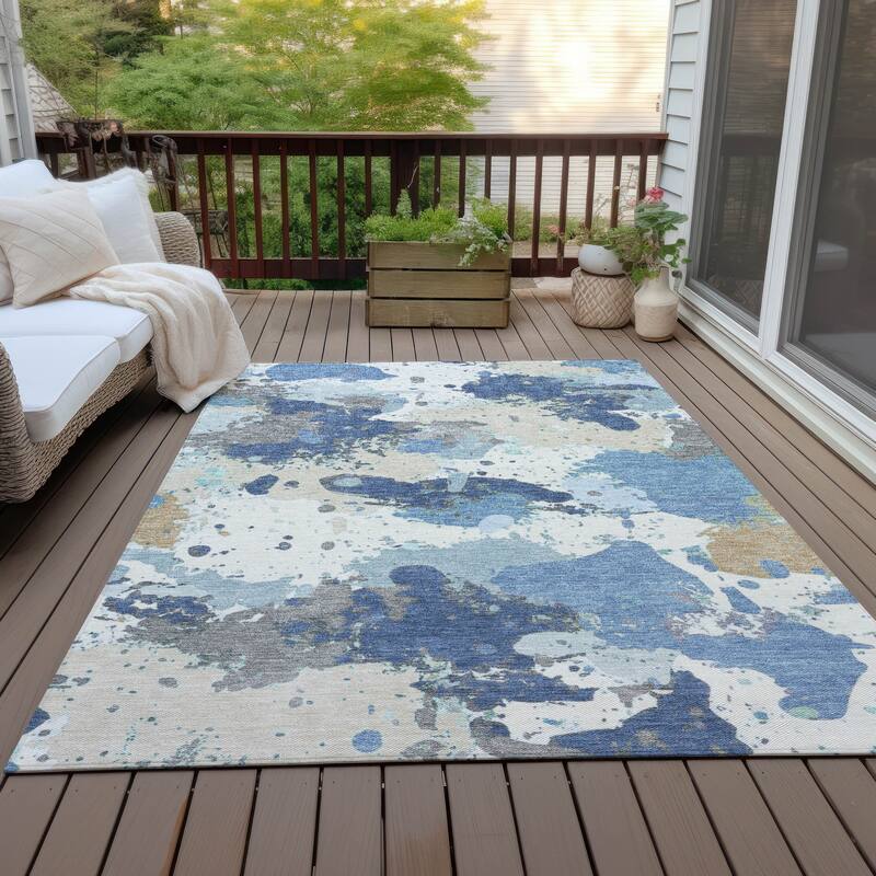 Machine Washable Indoor/Outdoor Modern Splatter Chantille Rug - Denim - 9' x 12'