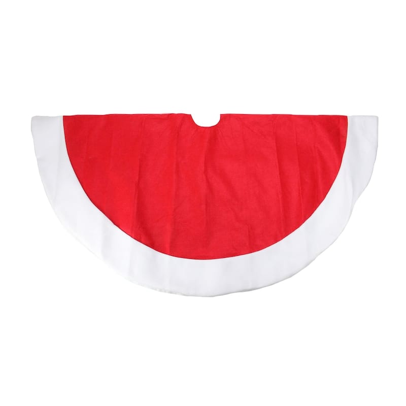 48" Red and White Traditional Christmas Tree Skirt with Border - 48