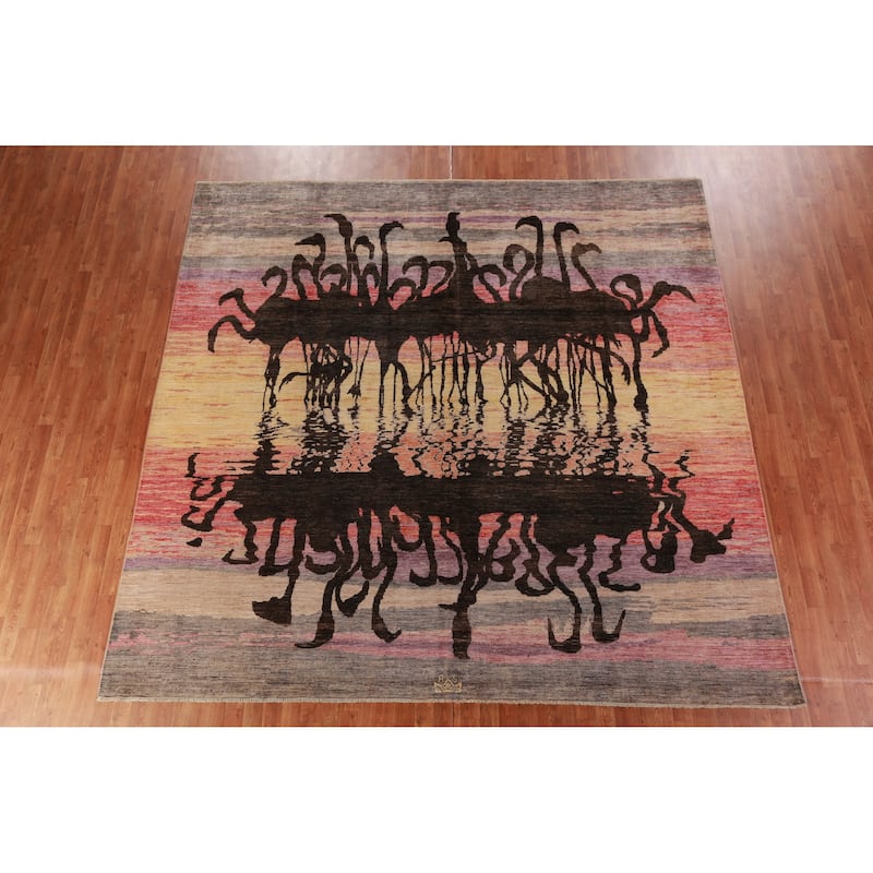 Hand Knotted Oriental 100% Wool Carpet Traditional Animal Pictorial Multi-Colored Art Deco Area Rug - 9' 11'' X 10' 1''