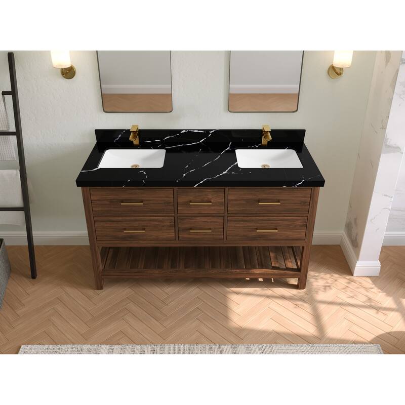 Willow Collections 60 in. W x 22 in. D Parker Solid Teak Double Sink Bathroom Vanity with Countertop