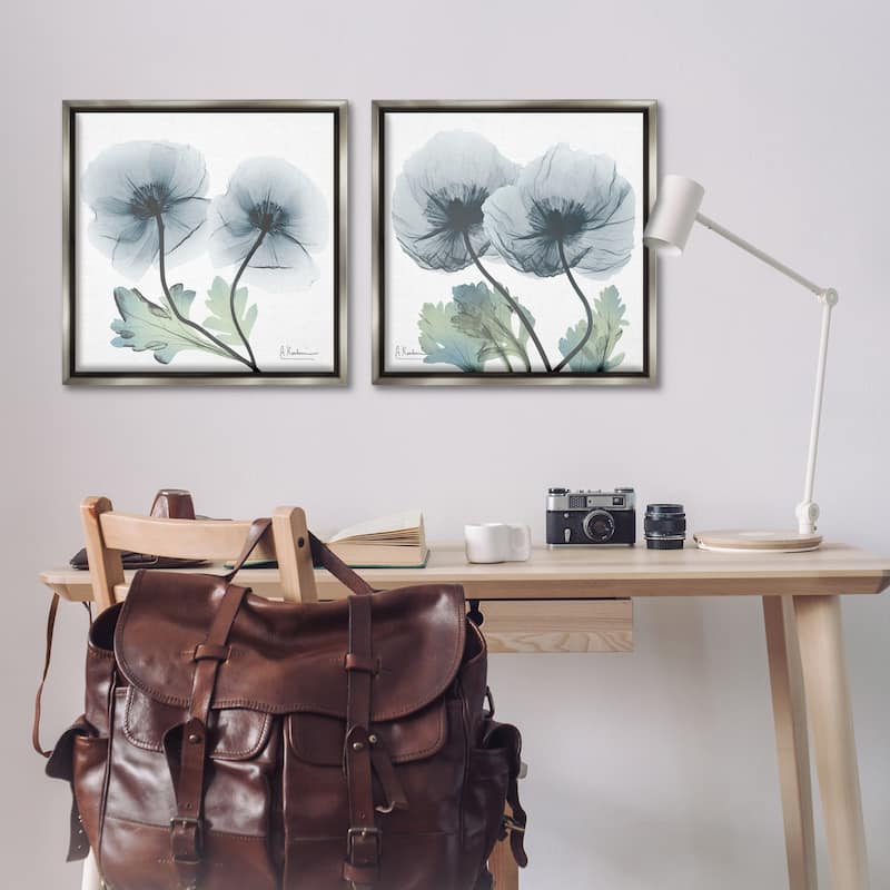 Stupell Luminous Sapphire Florals Framed Floater Canvas Wall Art Design By Albert Koetsier (Set of 2)