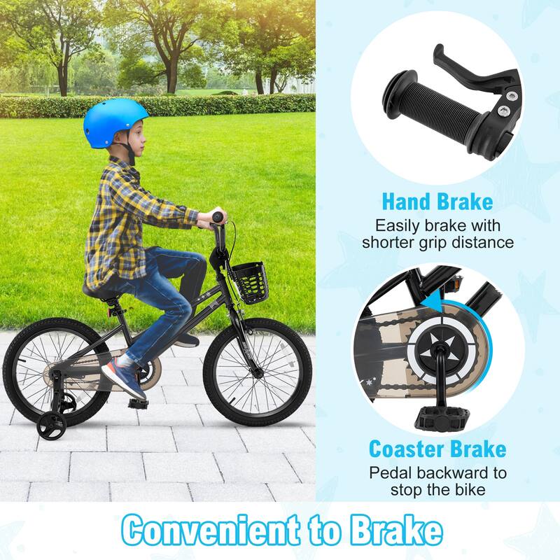 Kids Bike with Basket Adjustable Seat and Training Wheels