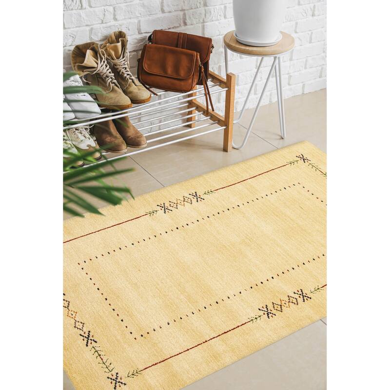 ECARPETGALLERY Hand Loomed Kashkuli Gabbeh Light Gold Wool Rug - 3'0 x 5'0