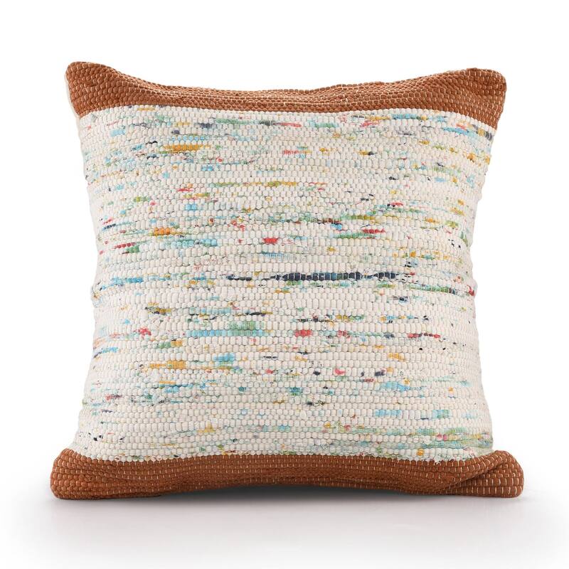 Hand Woven Abstract Square Throw Pillow - 20" - Brown and White