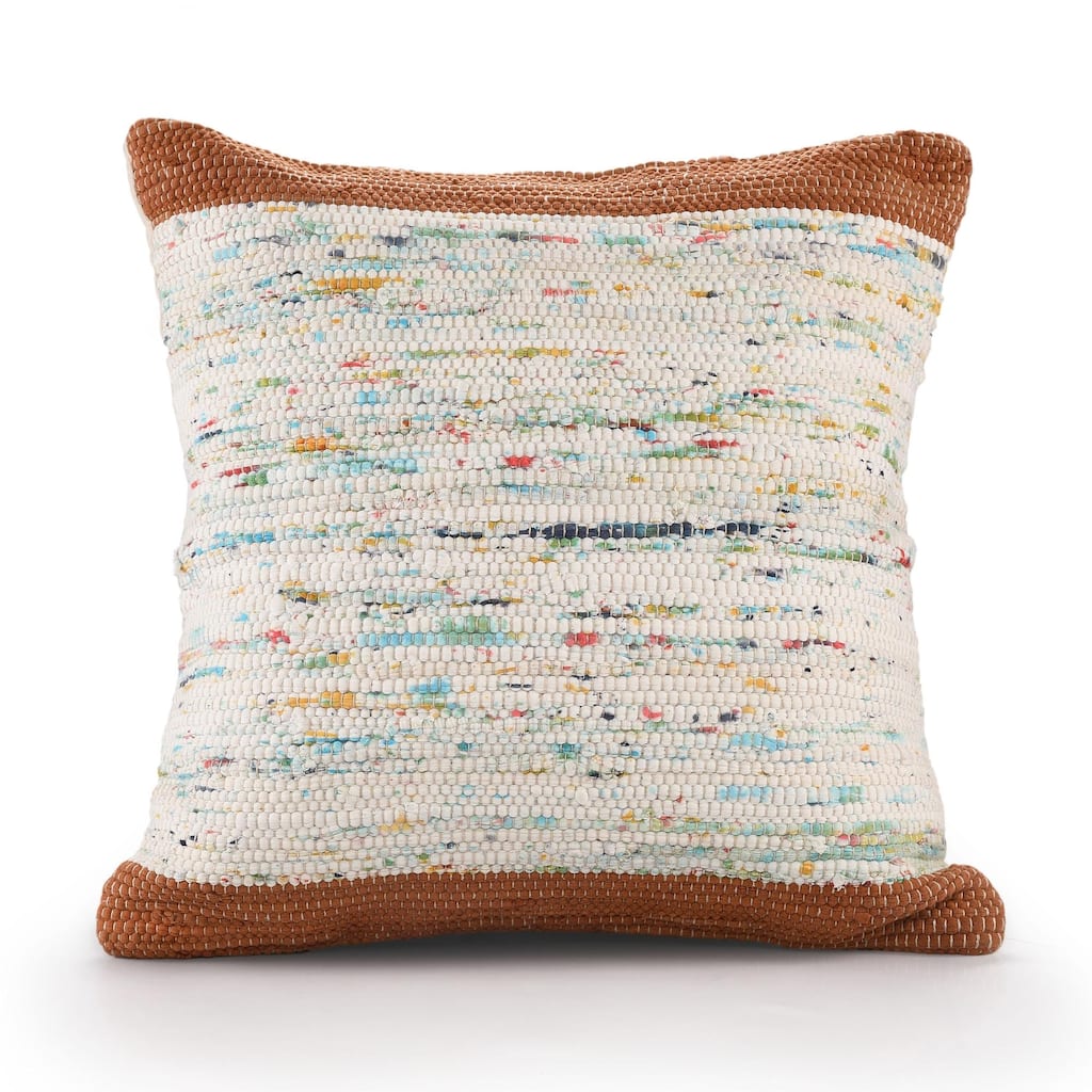 Hand Woven Abstract Square Throw Pillow - 20" - Brown and White