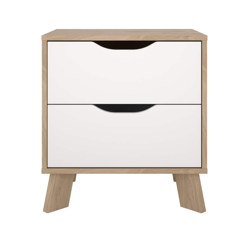 Porch & Den Ikast 2 Drawer Nightstand, Jackson Hickory/White